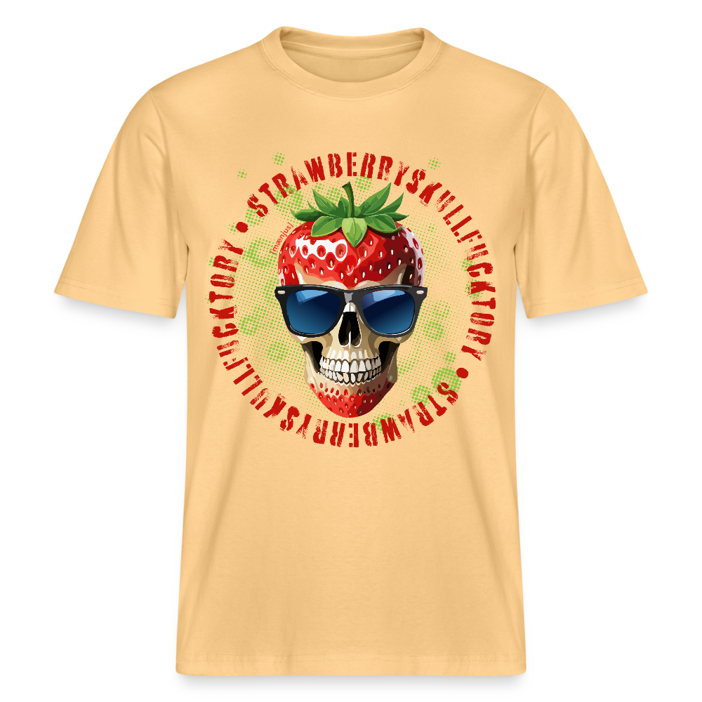 Relaxed Fit Unisex Bio-T-Shirt mit STRAWBERRY SKULL PRINT Vorderseite - Hellgelb
