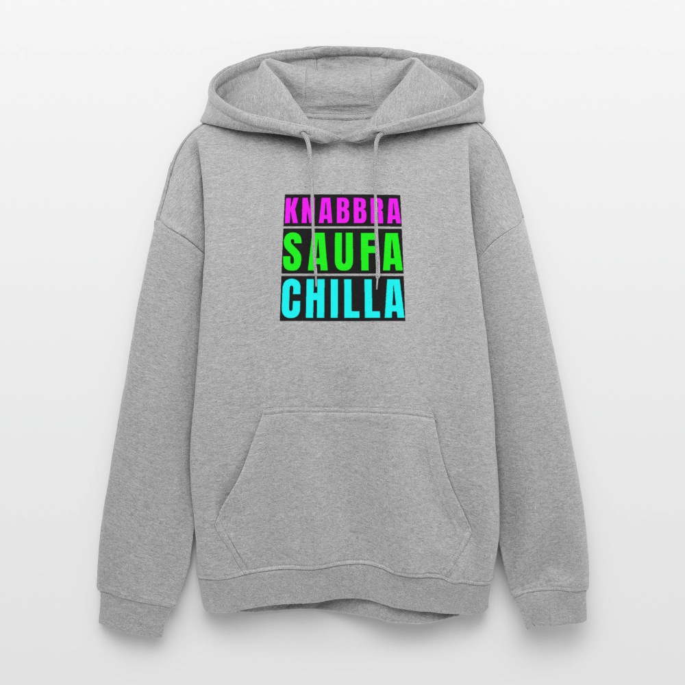 Oversized Unisex Hoodie mit KNABBRA SAUFA CHILLA PRINT - Grau meliert