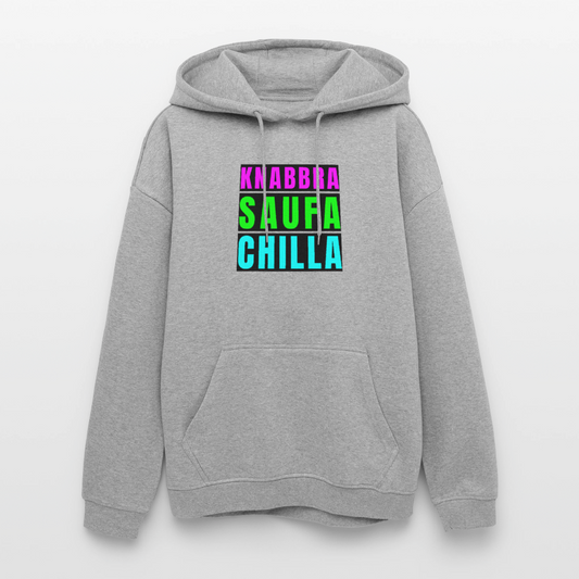 Oversized Unisex Hoodie mit KNABBRA SAUFA CHILLA PRINT - Grau meliert