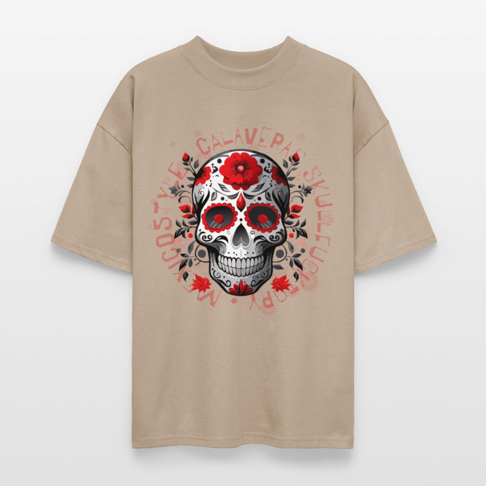 Oversized Unisex T-Shirt mit CALAVERAS SKULLPRINT - Steingrau