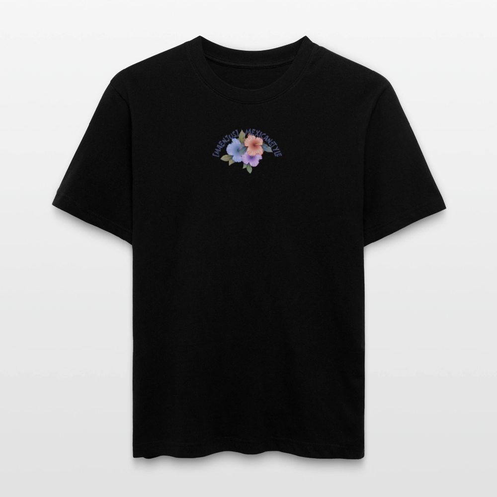 Relaxed Fit Unisex Bio-T-Shirt mit MAENJUS MEXICANSTYLE PRINT Vorder- und Rückseite - Schwarz