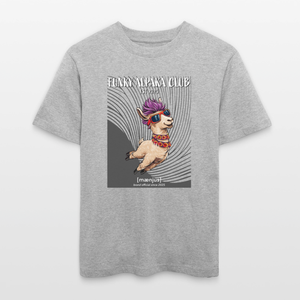 Unisex Bio-T-Shirt mit FUNKY ALPAKA CLUB PRINT Vorderseite - Grau meliert