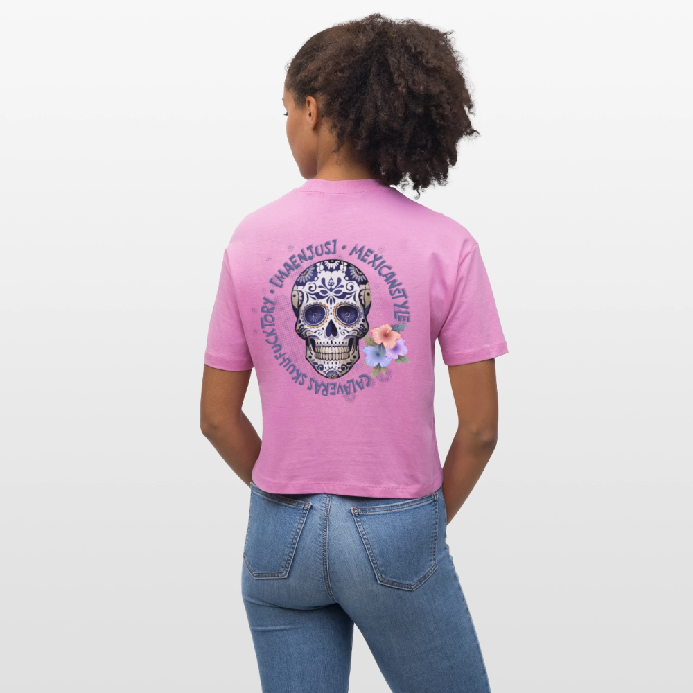 Frauen Boxy Bio-T-Shirt mit MAENJUS MEXICANSTYLE PRINT Vorder- und Rückseite - Pink