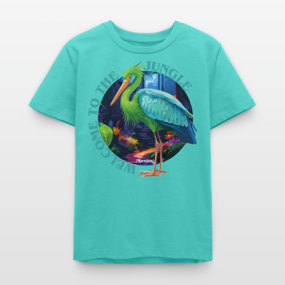 MNJS TEENS Bio T-Shirt mit WELCOME TO THE JUNGLE PRINT - Poolblau