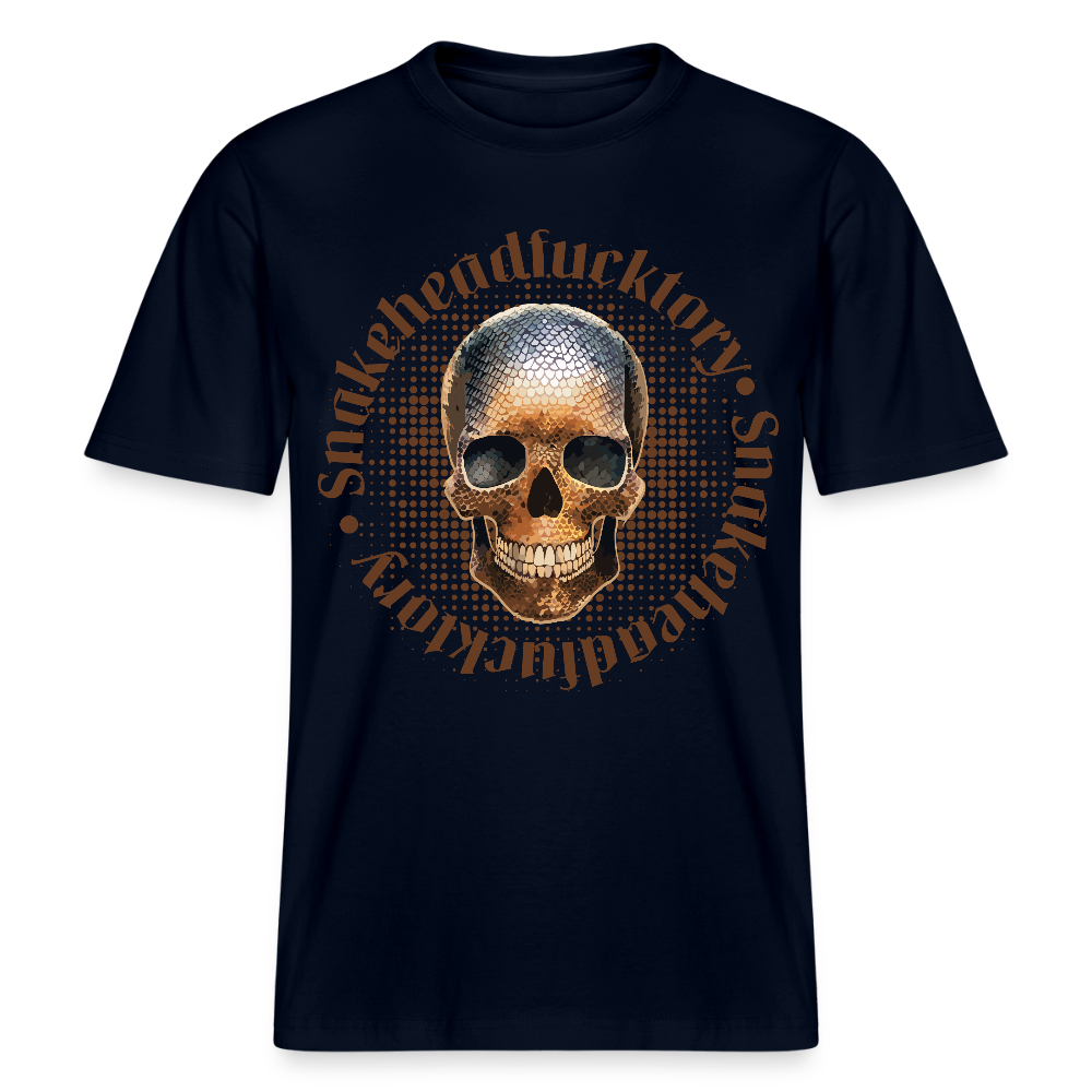 Relaxed Fit Unisex Bio-T-Shirt mit  SNAKEHEAD SKULL PRINT Vorderseite - Navy