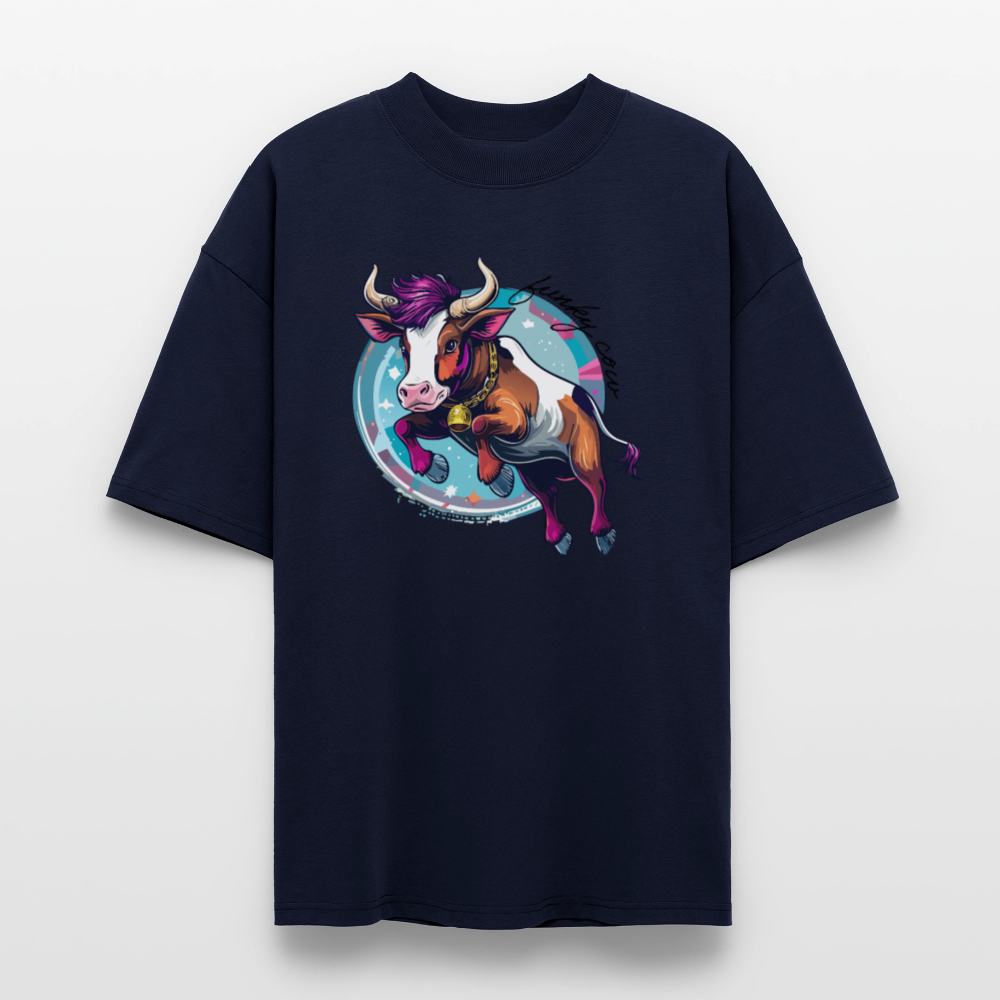 Oversized Unisex T-Shirt mit FUNKY COW PRINT - Navy