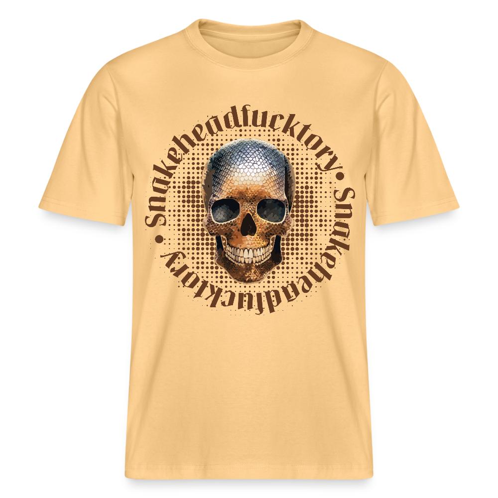 Relaxed Fit Unisex Bio-T-Shirt mit  SNAKEHEAD SKULL PRINT Vorderseite - Hellgelb