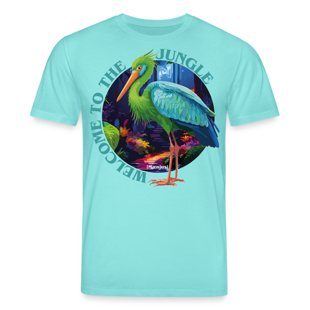 Unisex Bio-T-Shirt mit WELCOME TO THE JUNGLE PRINT Vorderseite - Poolblau