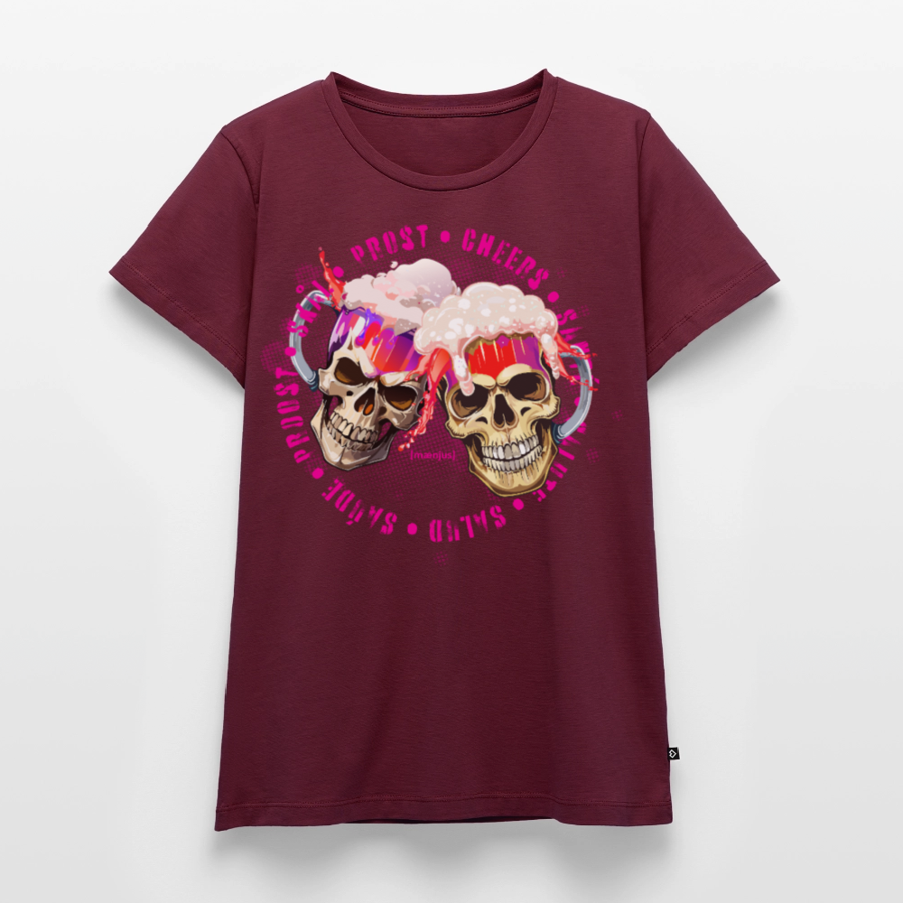 Frauen Premium T-Shirt mit OKTOBERFEST SKULL GIRL PRINT - Burgunderrot