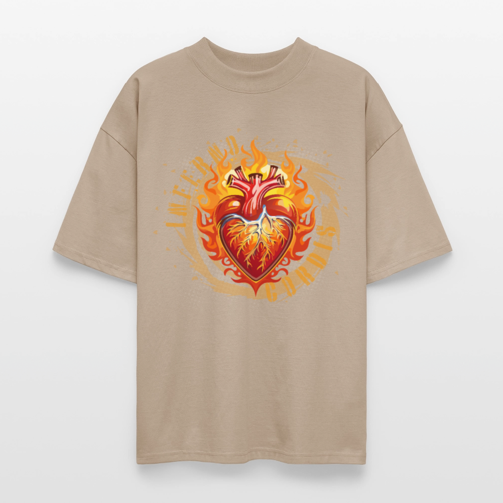 Oversized Unisex Bio T-Shirt mit FEUERHERZ ORANGE PRINT - Steingrau