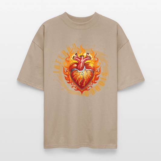 Oversized Unisex Bio T-Shirt mit FEUERHERZ ORANGE PRINT - Steingrau