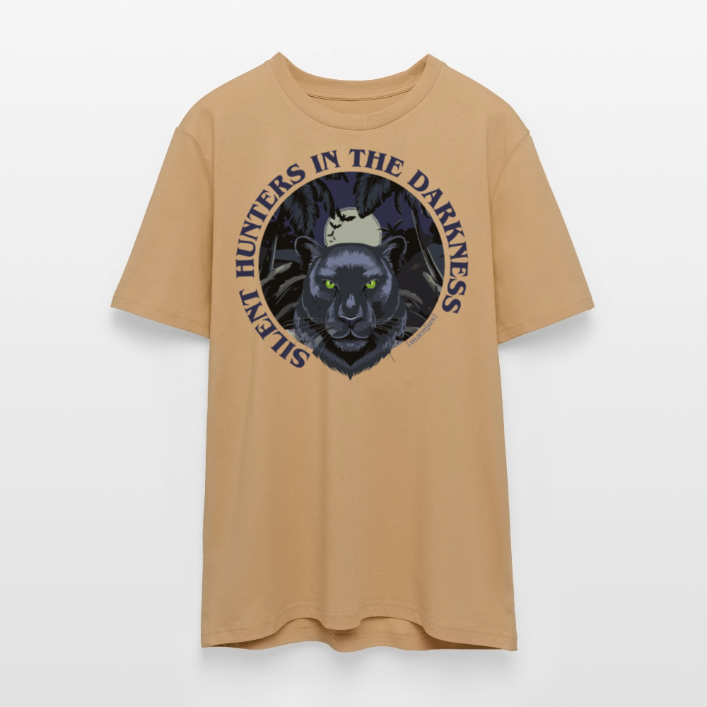 Unisex Bio-T-Shirt mit SILENT HUNTER IN THE DARKNESS PRINT Vorderseite - Karamell