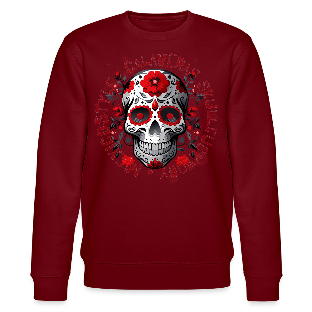 Unisex Bio-Sweatshirt mit CALAVERAS SKULL PRINT - Burgunderrot