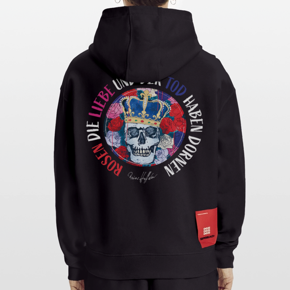 Heavyweight Oversized Organic Hoodie mit ROSEN DIE LIEBE UN DER TOD HABEN DORNEN PRINT - SOLID BLACK