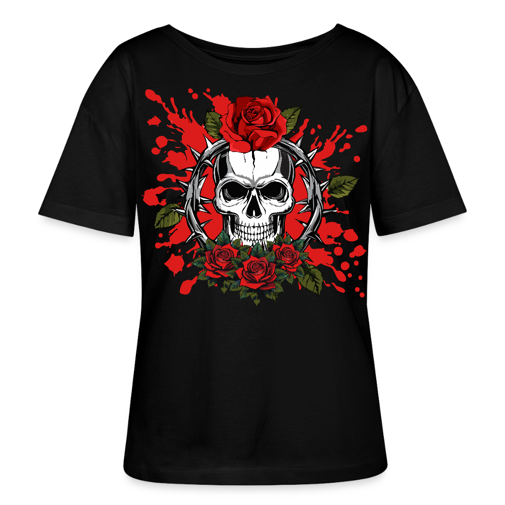 Frauen T-Shirt mit ROSEN SKULL PRINT - Schwarz