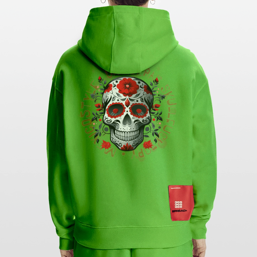 Heavyweight Oversized Organic Hoodie mit CALAVERAS SKULL PRINT - Apple Neon