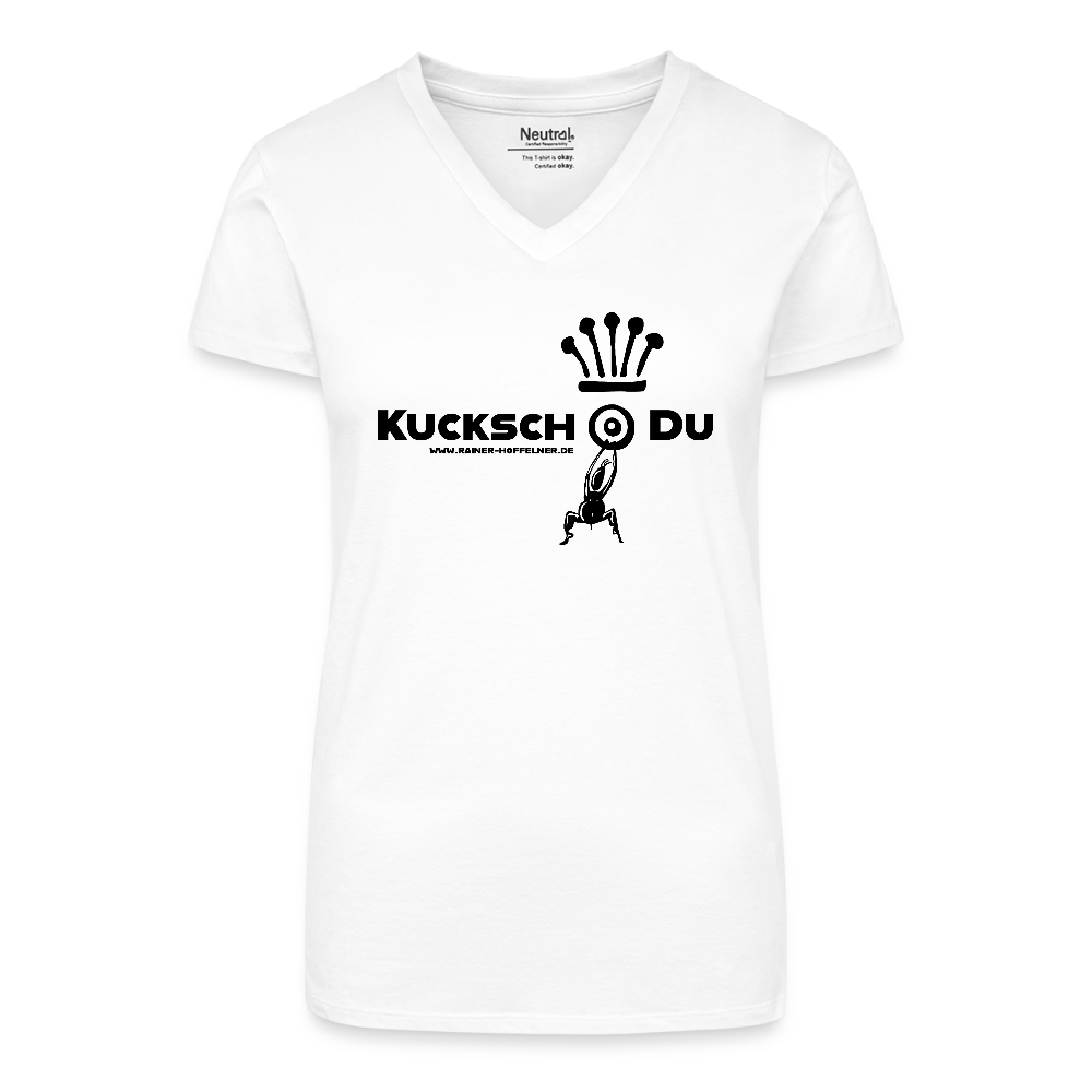 Bio Frauen T-Shirt mit V-Ausschnitt und KUCKSCH DU PRINT - Weiß