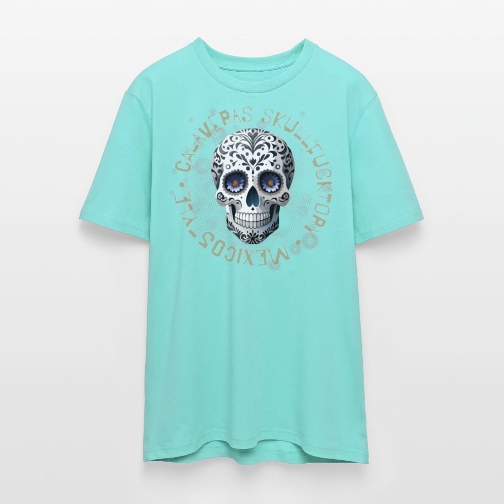 Unisex Bio-T-Shirt mit CALAVERAS SKULL PRINT Vorderseite - Poolblau
