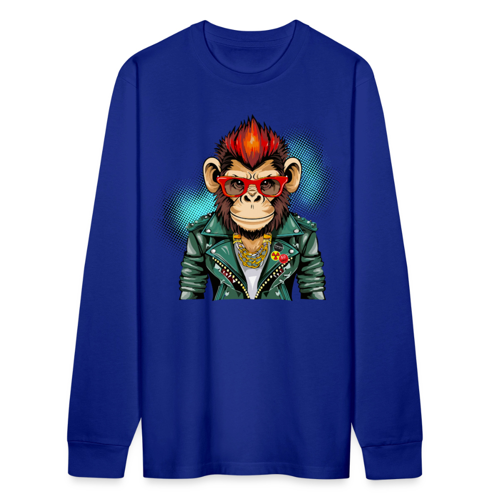 Unisex Bio-Langarmshirt mit MONKEY PRINT - Königsblau