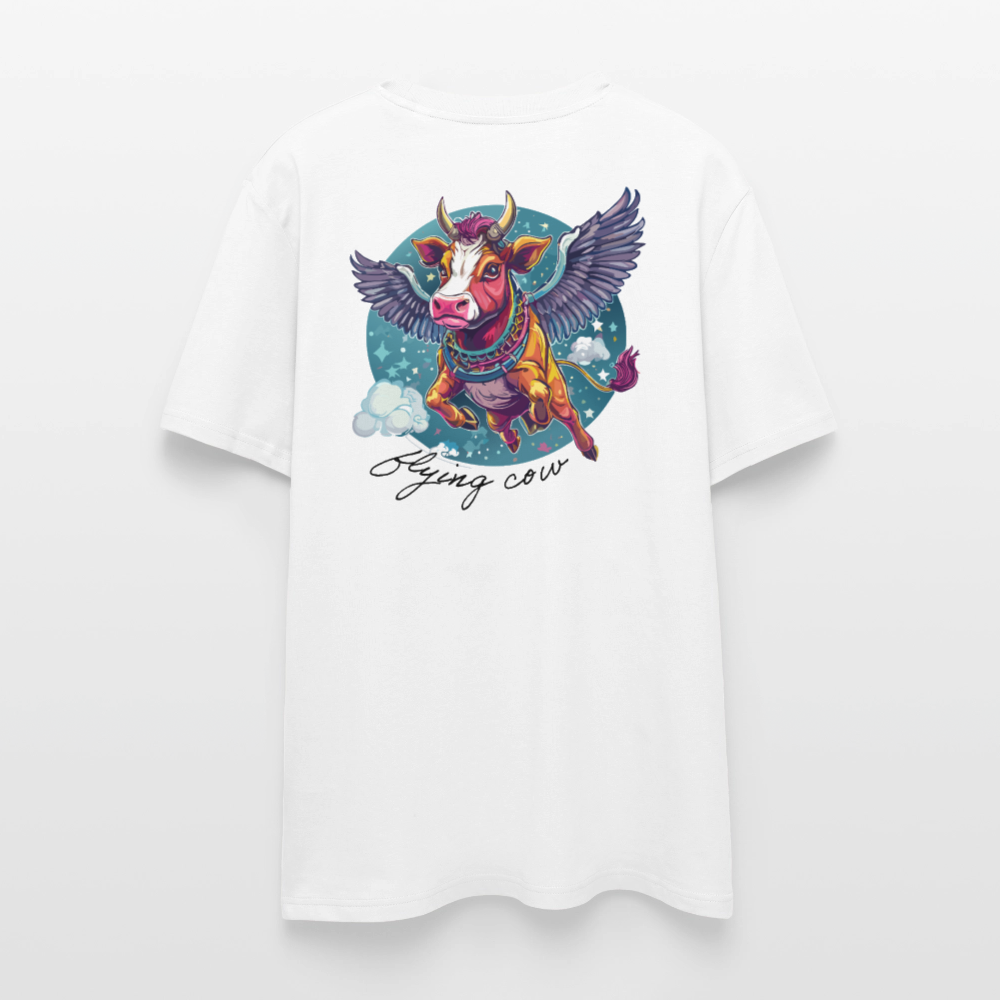 Unisex Bio-T-Shirt mit Flying Cow Print Rückseite - Weiß