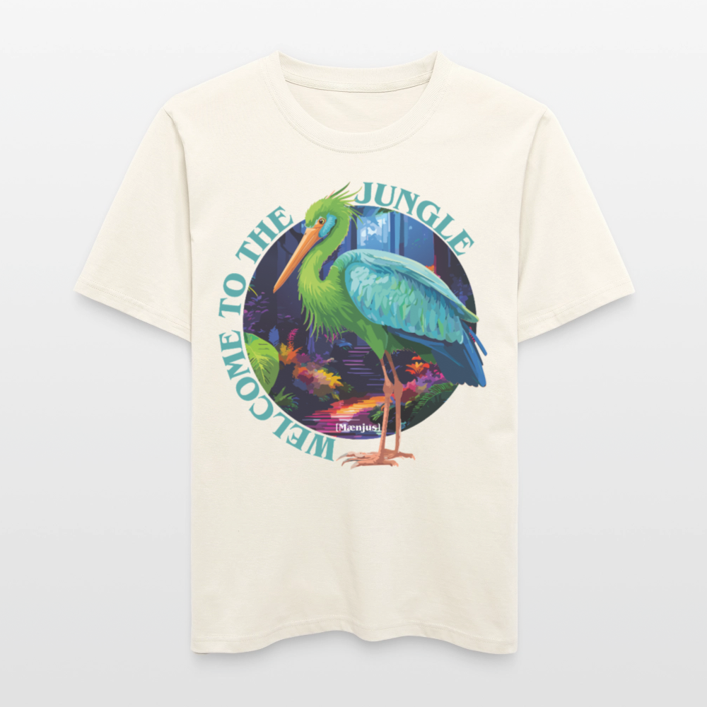 Relaxed Fit Unisex Bio-T-Shirt mit WELCOME TO THE JUNGLE PRINT Vorderseite - Naturweiß