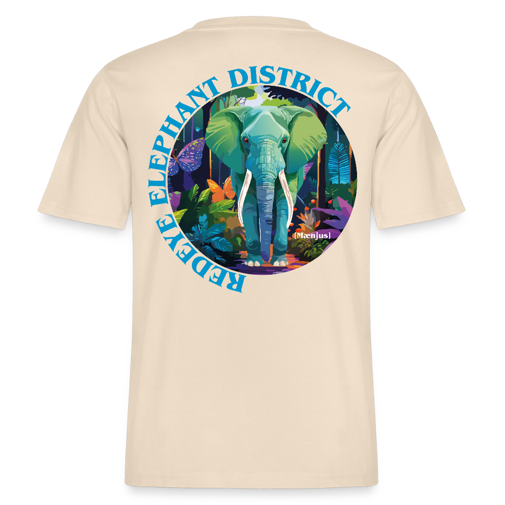 Relaxed Fit Unisex Bio-T-Shirt mit REDEYE ELEPHANT DISTRICT PRINT Vorder- und Rückseite - Weißgrau