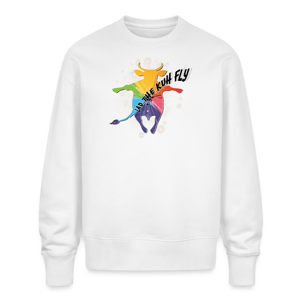 Unisex Oversize Pullover mit LÄS THE KUH FLY PRINT - Weiß