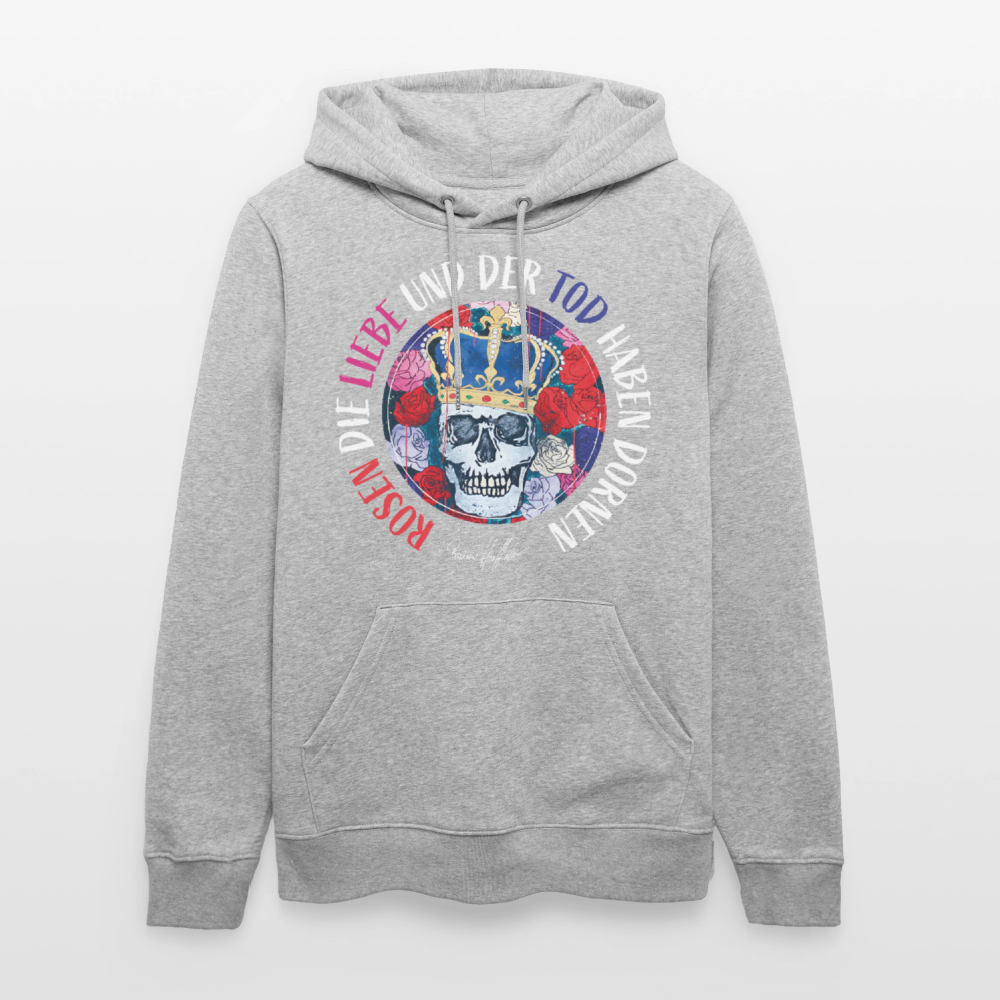Unisex Hoodie mit ROSEN DIE LIEBE UND DER TOD HABEN DORNEN PRINT - Grau meliert