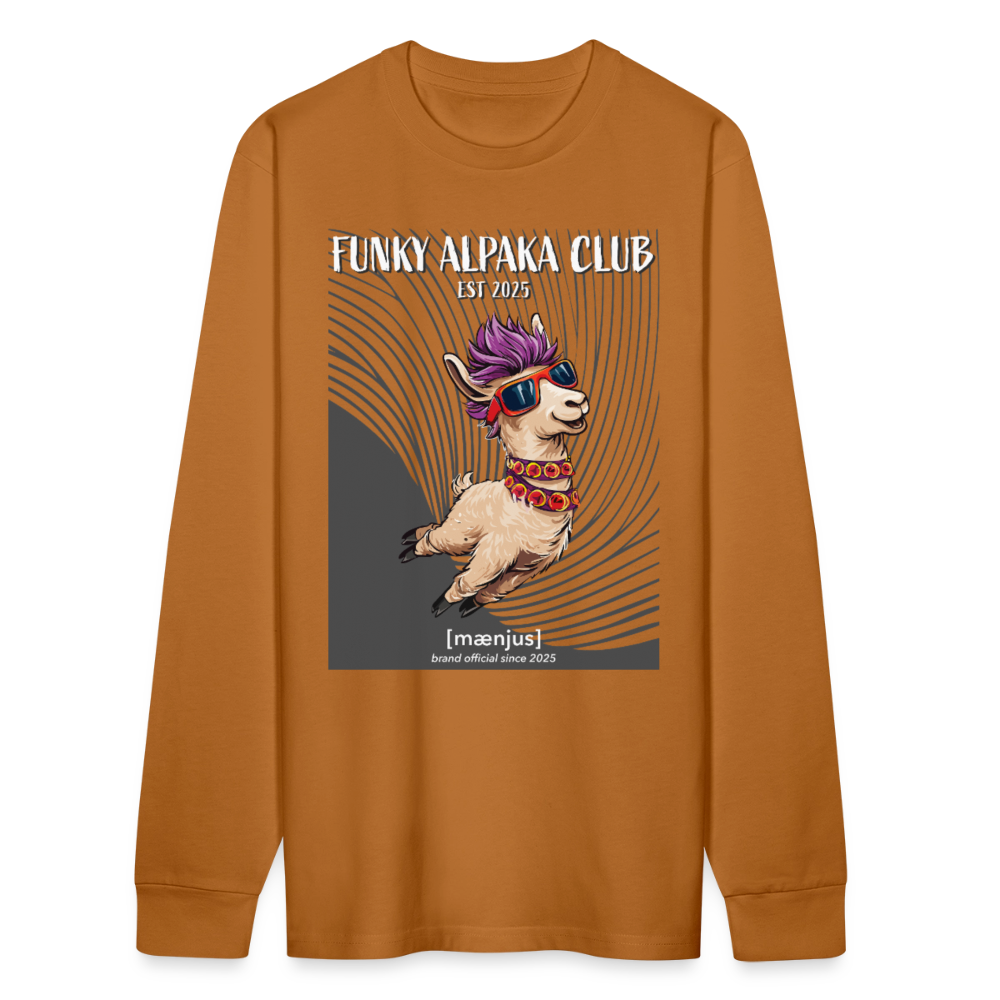 Unisex Bio-Langarmshirt mit FUNKY ALPAKA CLUB PRINT - Herbstorange