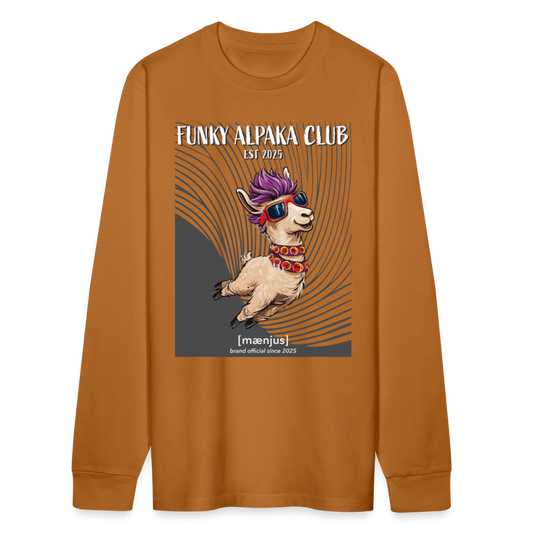 Unisex Bio-Langarmshirt mit FUNKY ALPAKA CLUB PRINT - Herbstorange