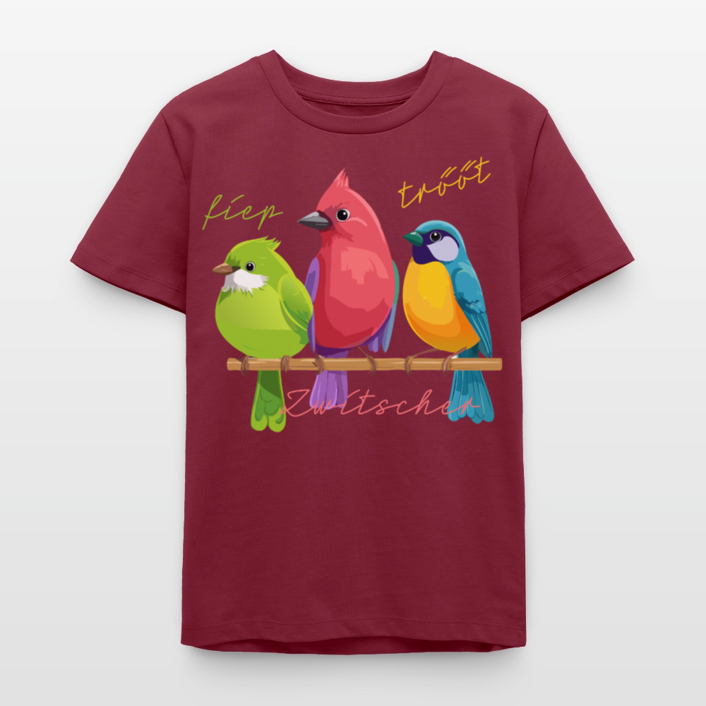 MNJS TEENS Bio T-Shirt mit ZWITSCHERGÄNG PRINT - Burgunderrot