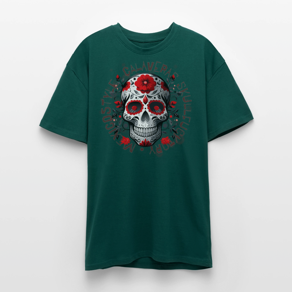 Heavy Oversize T-Shirt mit CALAVERAS SKULL PRINT Vorderseite - hunter Green