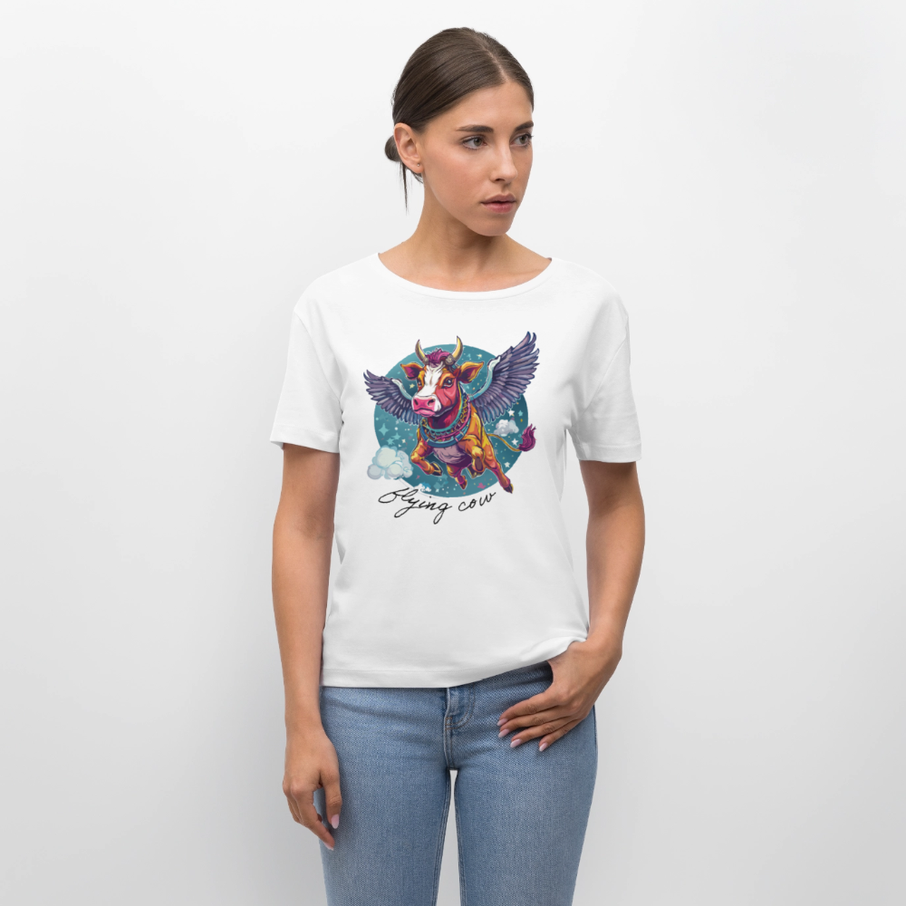 Frauen T-Shirt mit FLYING COW PRINT - Weiß