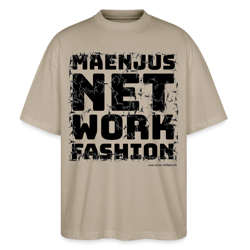 Oversized Unisex Bio T-Shirt mit MAENJUS NETWORK FASHION PRINT - Steingrau