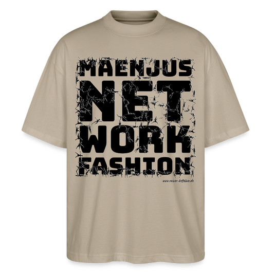 Oversized Unisex Bio T-Shirt mit MAENJUS NETWORK FASHION PRINT - Steingrau