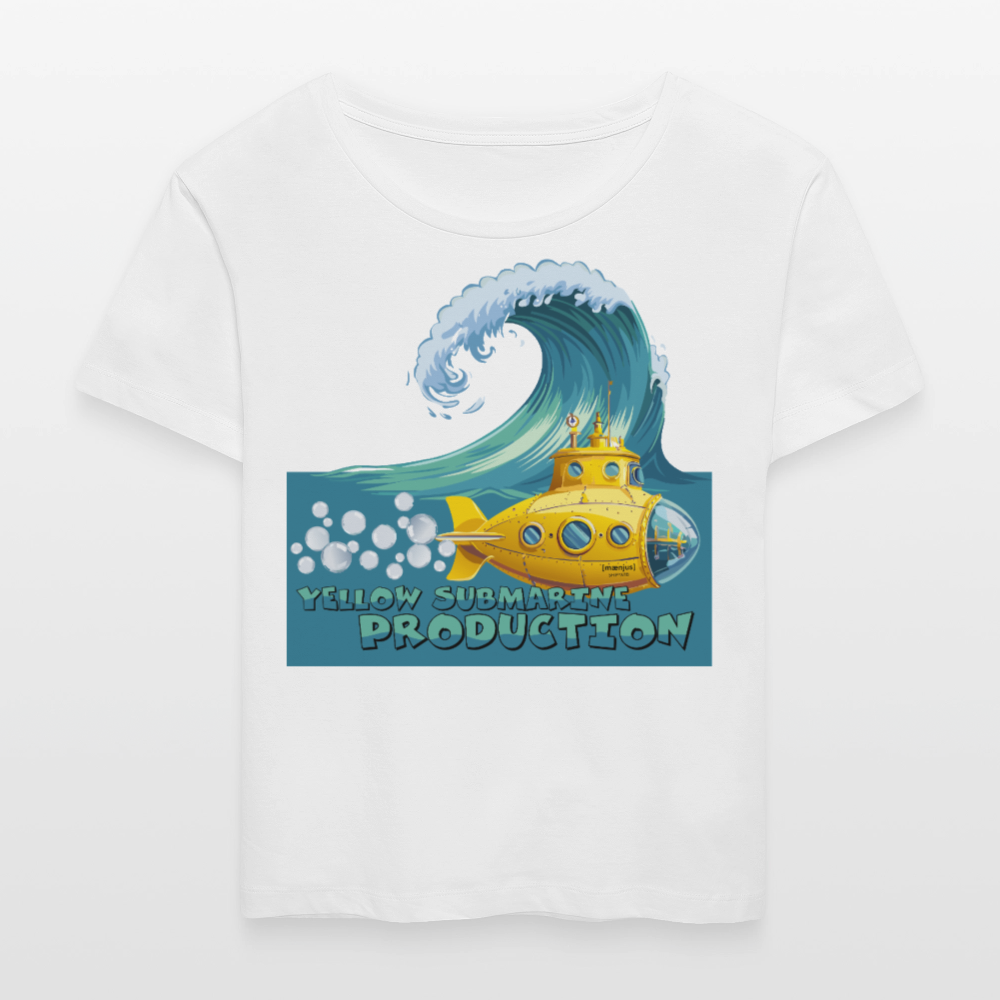 Relaxed Rundhals Frauen Bio-T-Shirt mit YELLOW SUBMARINE PRODUCTION PRINT - Weiß