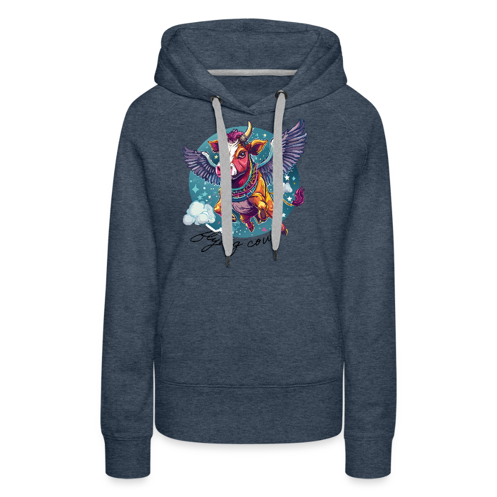 Frauen Premium Hoodie mit FLYING COW PRINT - Jeansblau
