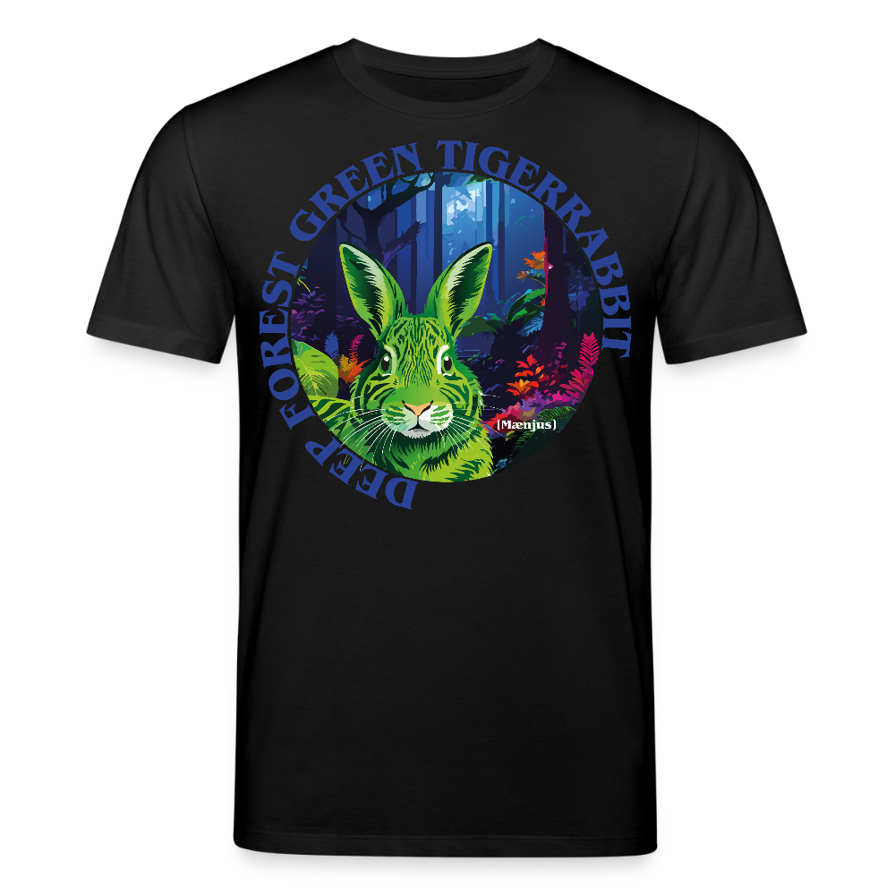 Unisex Bio-T-Shirt mit DEEP FOREST GREEN TIGERRABBIT PRINT Vorderseite - Schwarz