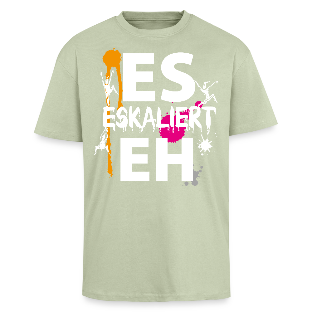 Heavy Oversize T-Shirt mit ES ESKALIERT EH PRINT - Leichtes Salbeigrün