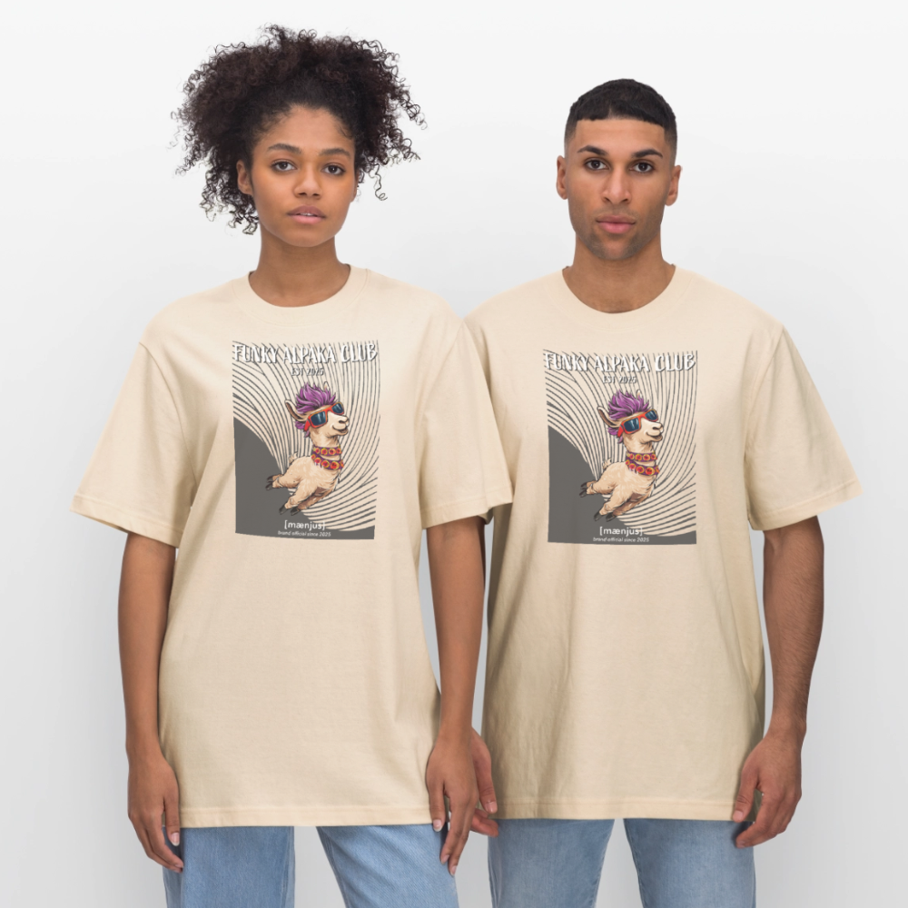 Unisex Bio-T-Shirt mit FUNKY ALPAKA CLUB PRINT Vorderseite - Weißgrau