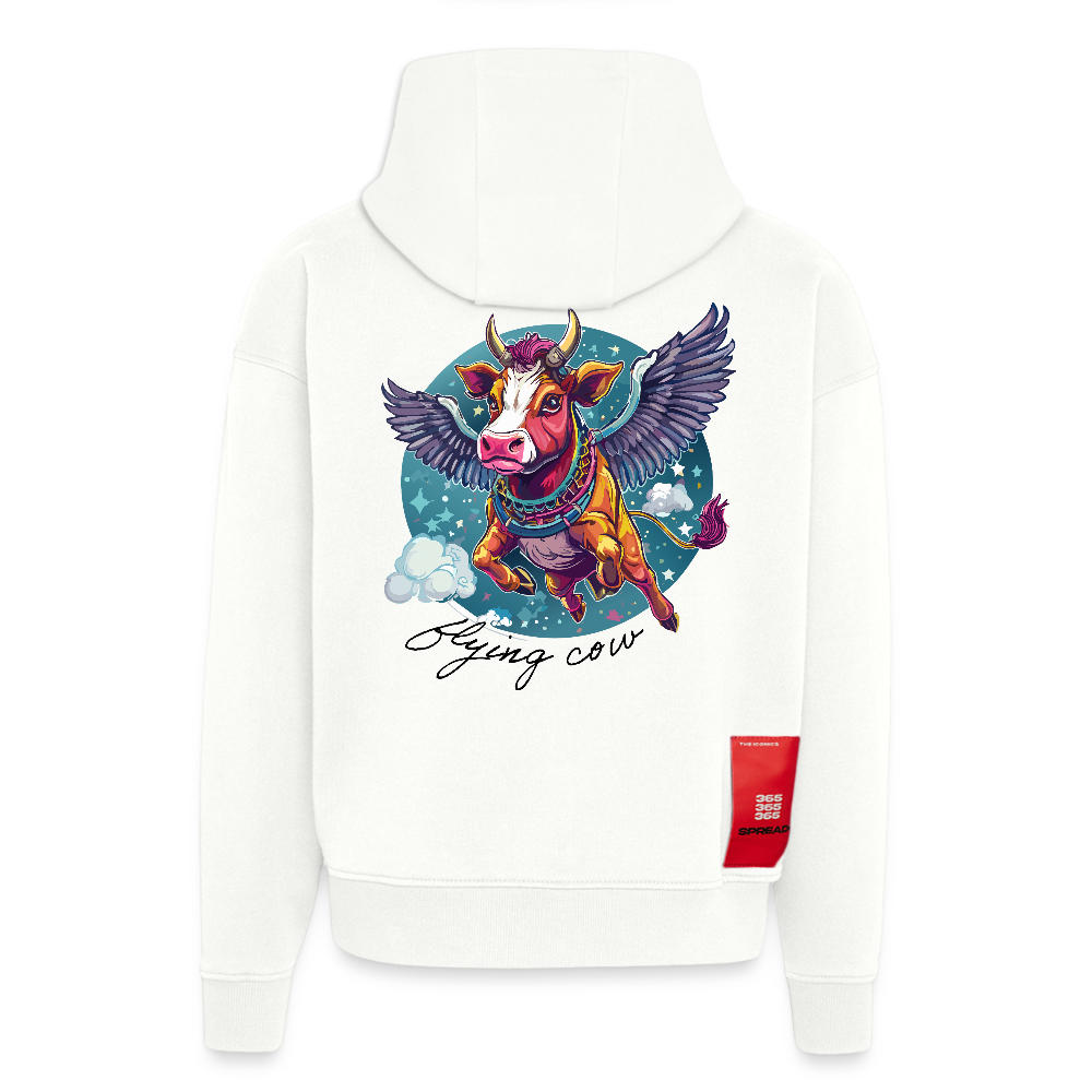 Heavyweight Oversized Organic Hoodie mit FLYING COW PRINT - OFF WHITE