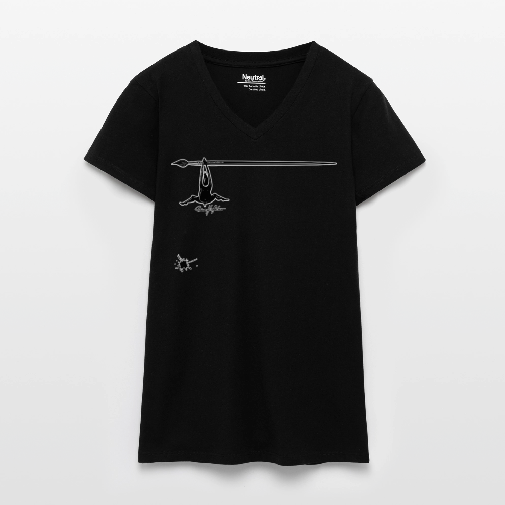 Bio Frauen T-Shirt mit V-Ausschnitt mit MÄNNLE PRINT - Schwarz