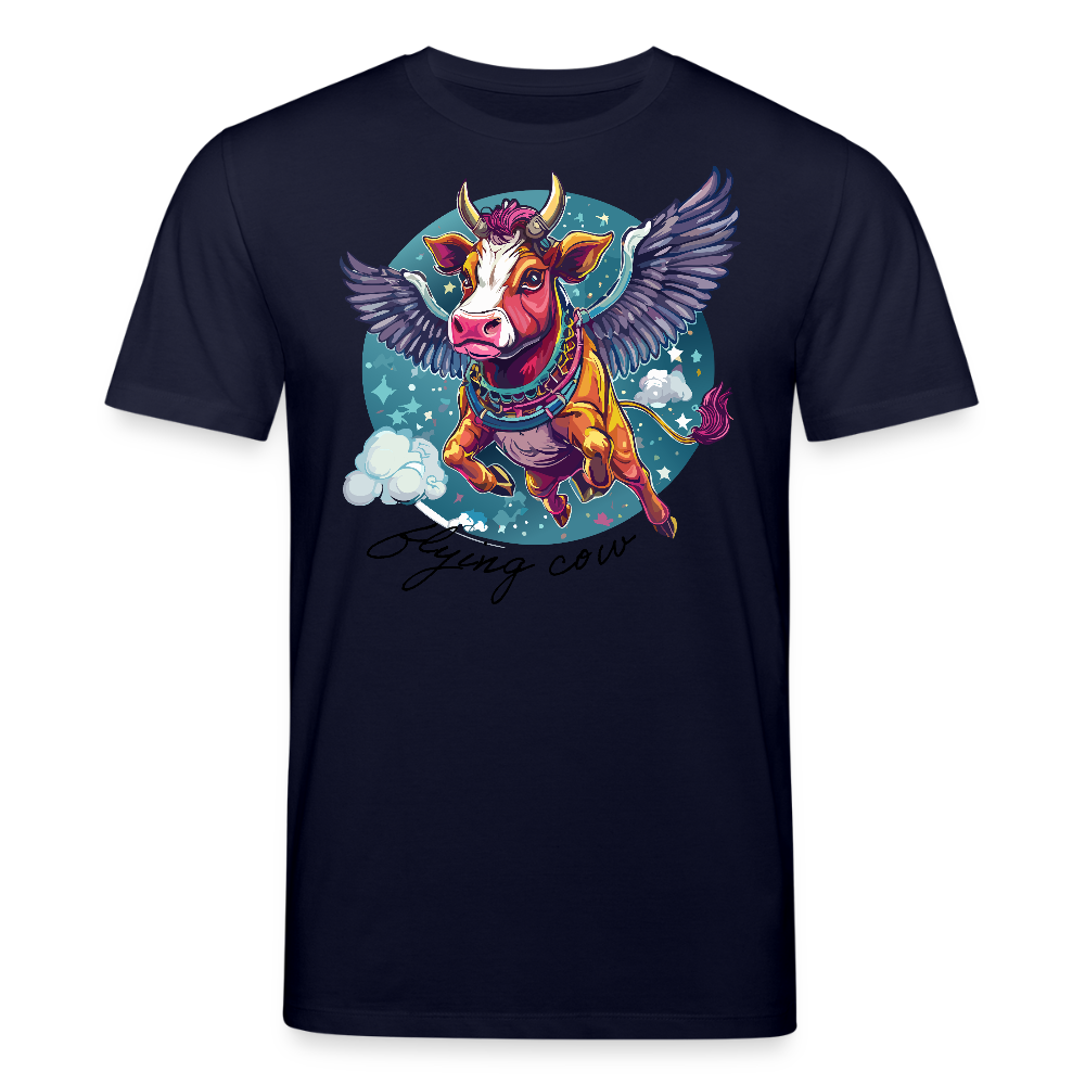 Unisex Bio-T-Shirt mit Flying Cow Print Vorderseite - Navy