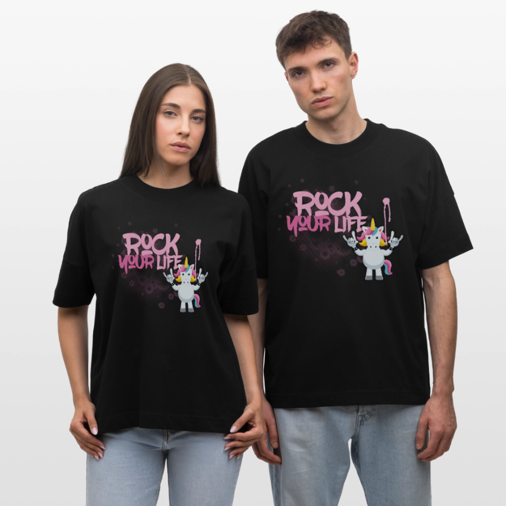 Oversized Unisex T-Shirt mit ROCK YOUR LIFE PRINT - Schwarz