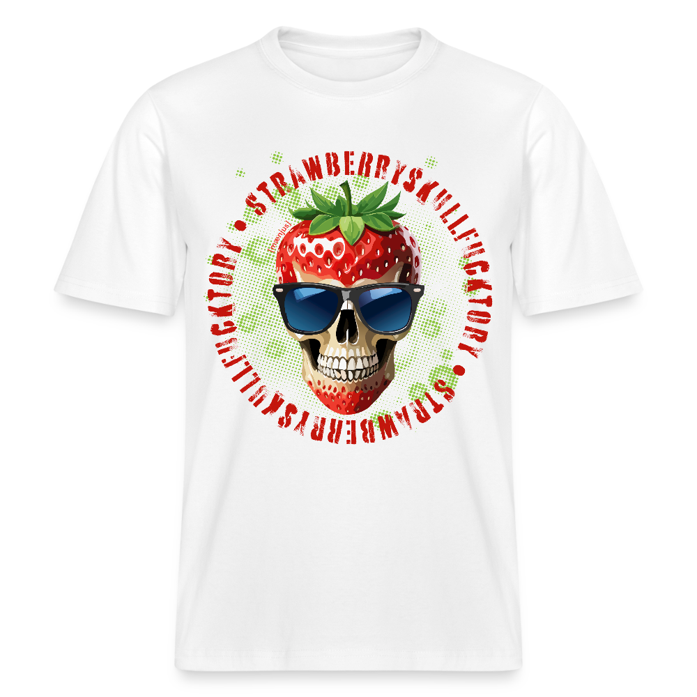 Relaxed Fit Unisex Bio-T-Shirt mit STRAWBERRY SKULL PRINT Vorderseite - Weiß