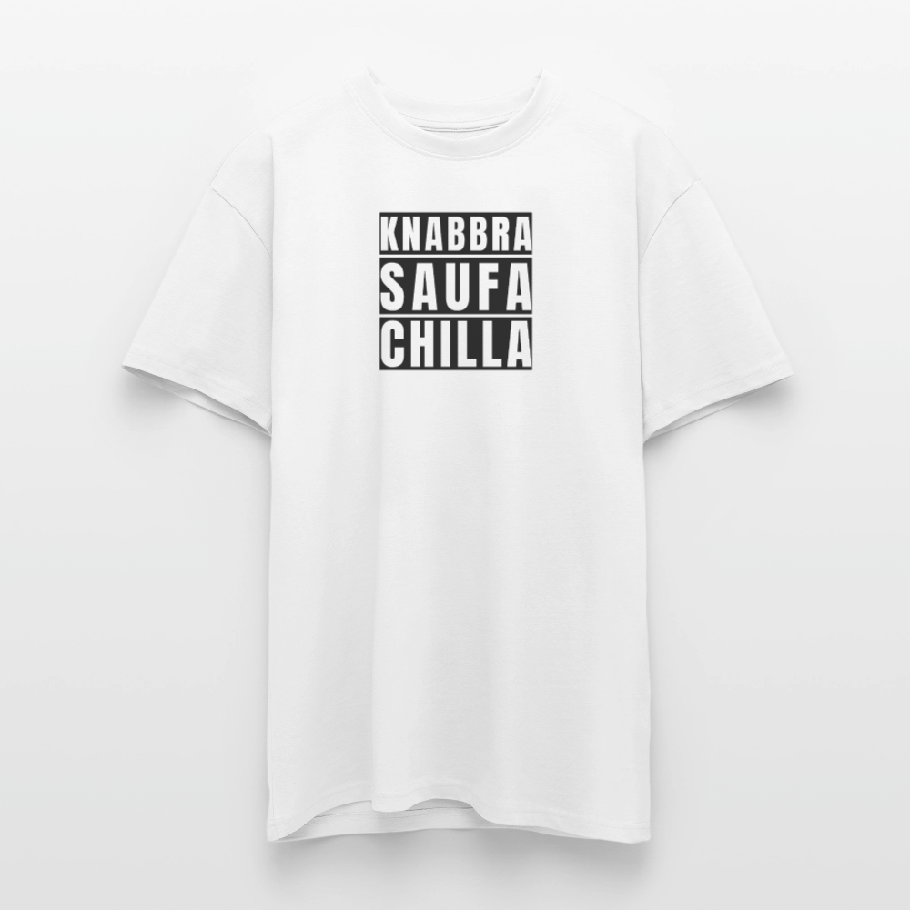 Heavy Oversize T-Shirt mit KNABBRA SAUFA CHILLA PRINT - Weiß
