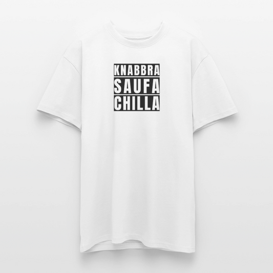 Heavy Oversize T-Shirt mit KNABBRA SAUFA CHILLA PRINT - Weiß