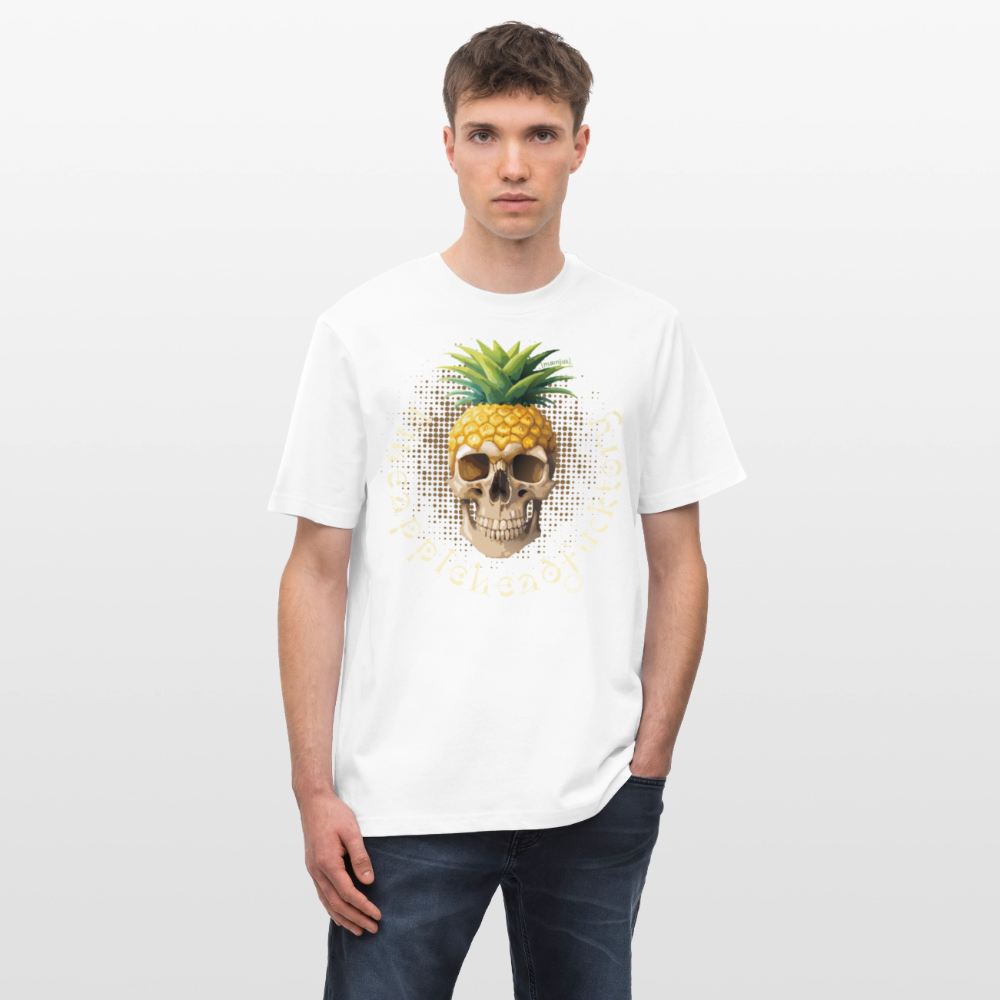 Relaxed Fit Unisex Bio-T-Shirt mit PINEAPPLE SKULL PRINT Vorderseite - Weiß