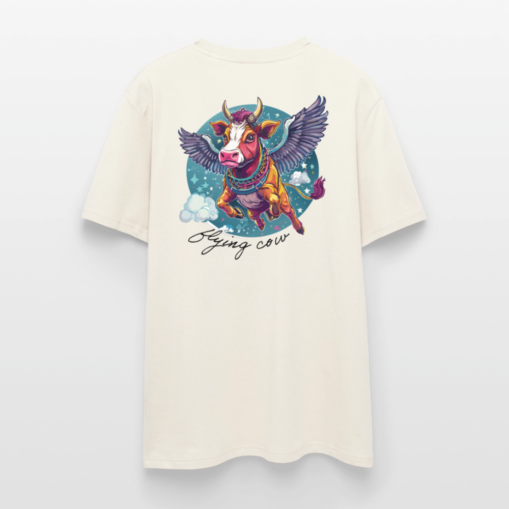 Unisex Bio-T-Shirt mit Flying Cow Print Rückseite - Naturweiß