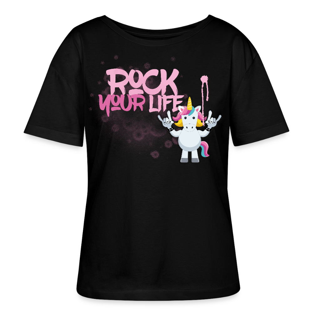 Frauen T-Shirt mit ROCK YOUR LIFE PRINT - Schwarz